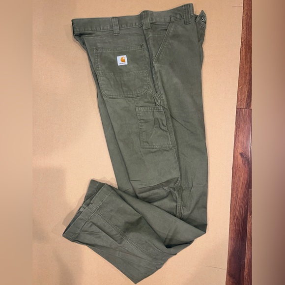 Mens Army Green Carhartt Carpenter Pants Size 38 x 34 Relaxed Fit - Picture 10 of 16